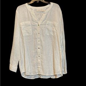 Chico’s Linen Lace & Sequins Embellished Button Front Tunic L
